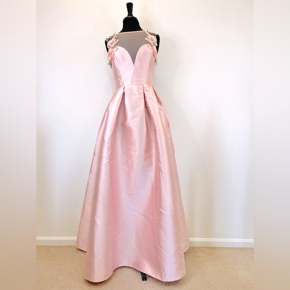 Formal Pink Maxi Dress w/embroidered Flowers NWOT